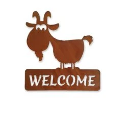 Edelrost Ziege Mit Schild Welcome