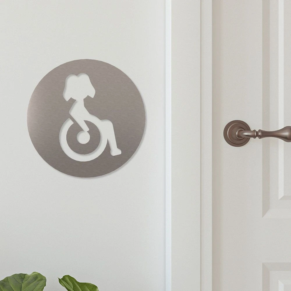 Rollstuhlfahrerin Piktogramm Rund Aus Edelstahl – Bild 2