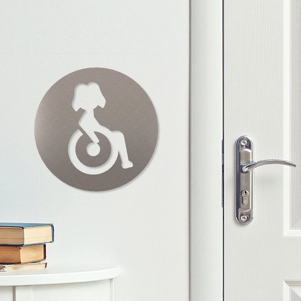 Rollstuhlfahrerin Piktogramm Rund Aus Edelstahl – Bild 3