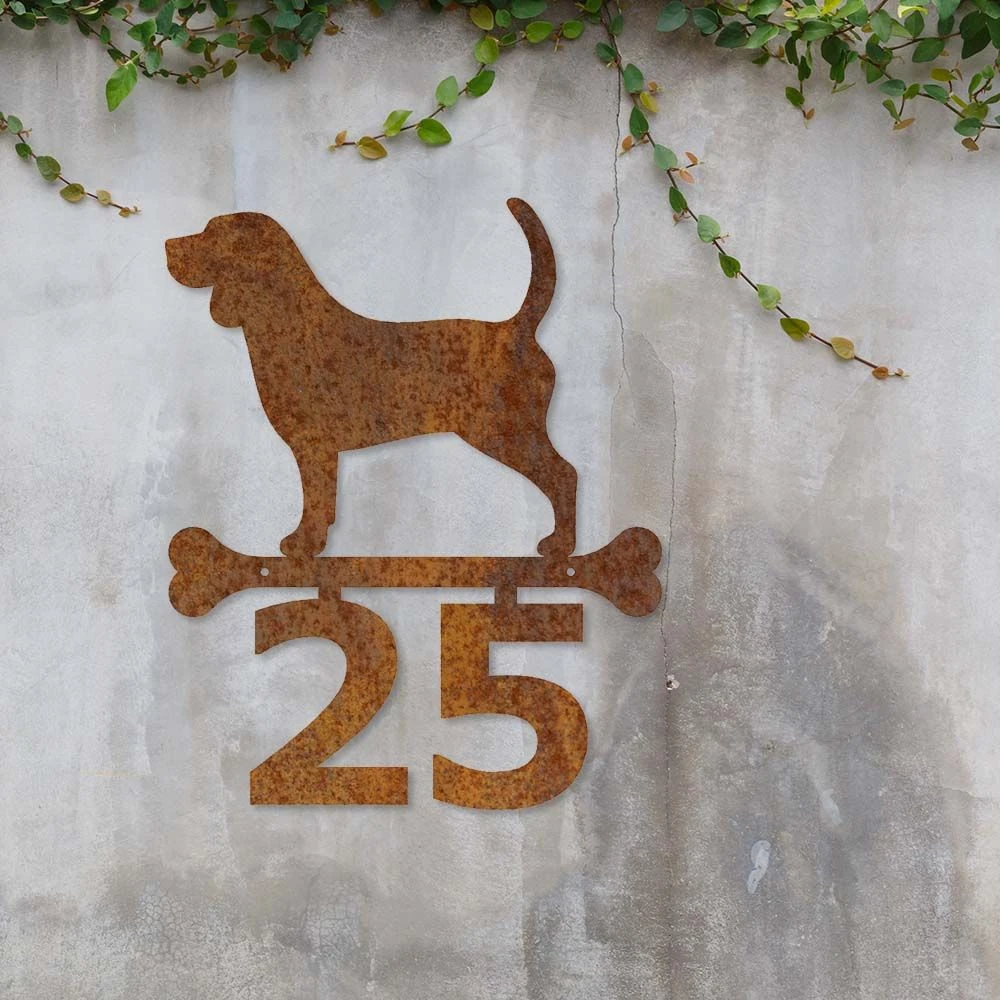 Edelrost Beagle Schild Mit Hausnummer – Bild 2