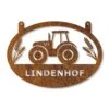 Edelrost Hofschild Mit Trecker Und Wunschnamen 35 X 50 Cm