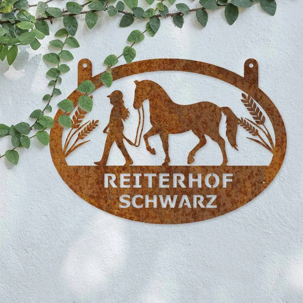 Edelrost Reiterhof Schild Mit Wunschnamen 35 X 50 Cm – Bild 3