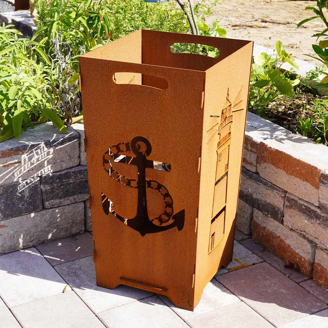 Edelrost Feuertonne Mit Anker Und Leuchtturm 70 X 35 Cm – Bild 2