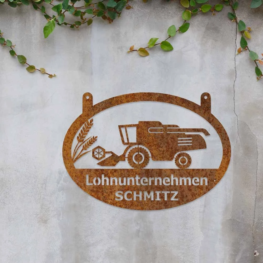 Edelrost Lohnunternehmer Schild Mit Wunschnamen 35 X 50 Cm – Bild 2