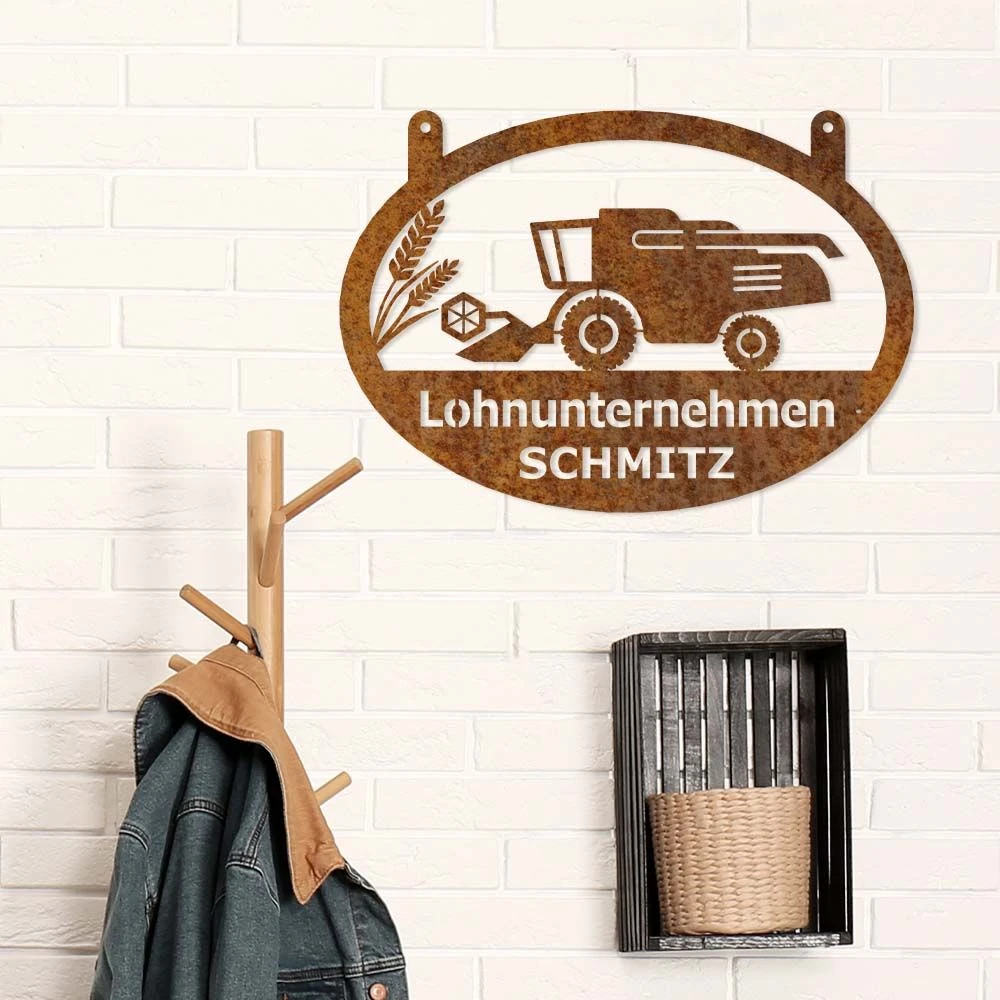 Edelrost Lohnunternehmer Schild Mit Wunschnamen 35 X 50 Cm – Bild 3