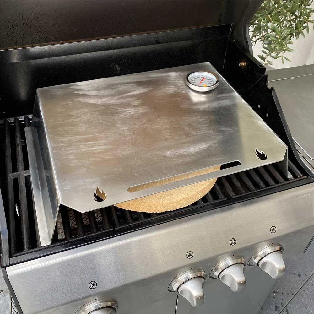Pizzaaufsatz Edelstahl Mit Thermometer Für Den Grill 53 X 35 Cm – Bild 2